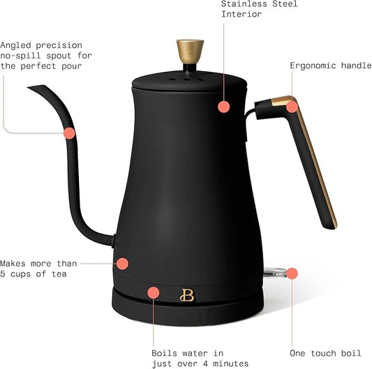 1-Liter Electric Gooseneck Kettle, 1200W Fast Heating Pour Over Coffee and Tea Kettle with Precise Spout (Black Sesame)