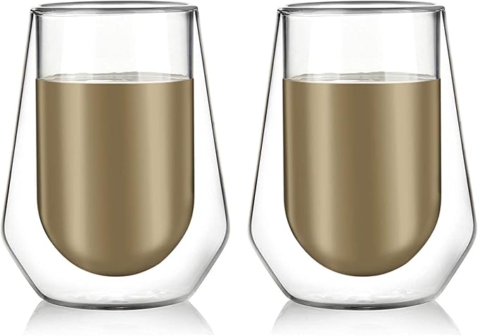 Amlong Crystal Double Wall Glass Whiskey Glasses, Classic Scotch Whiskey Glasses, Vodka Rocks Glasses, Lowball Glasses for Liquor, 8 oz., Set of 2