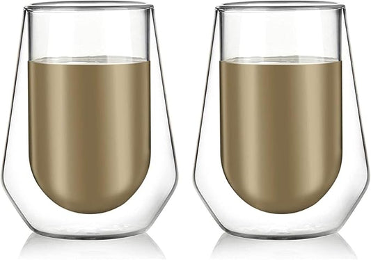 Amlong Crystal Double Wall Glass Whiskey Glasses, Classic Scotch Whiskey Glasses, Vodka Rocks Glasses, Lowball Glasses for Liquor, 8 oz., Set of 2