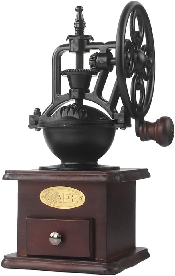 Manual Coffee Grinder Antique Cast Iron Hand Crank Coffee Mill With Grind Settings & Catch Drawer ，120 x 120 x 260mm