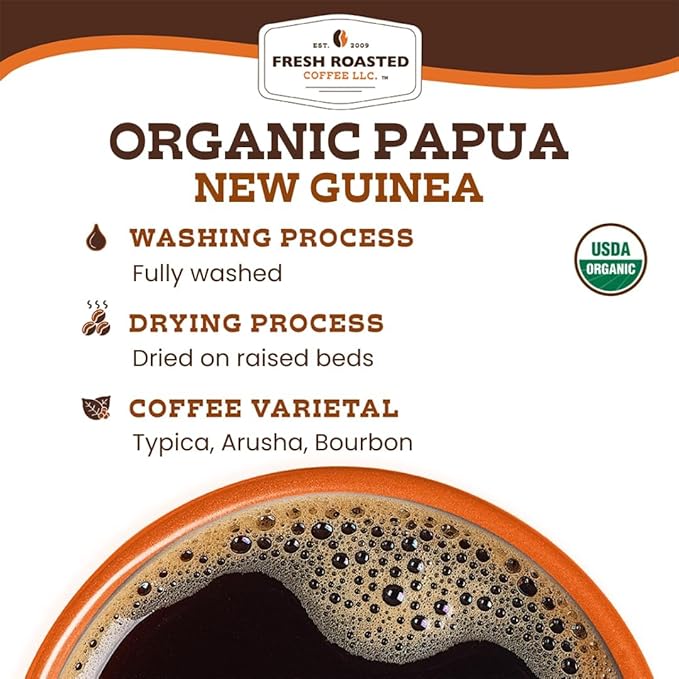 Fresh Roasted Coffee, Organic Papua New Guinea | USDA Organic, 100% Single Origin, Kosher | Medium Roast 12 oz Whole Bean