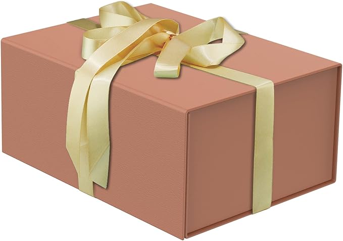 MOYEUPAC Gift Box,9" X 7" X 4" with Lids for Presents Magnetic Closure Gift Packaging Magneti for Halloween, Birthday, Christmas Gift Box Rose Gold with Ribbon
