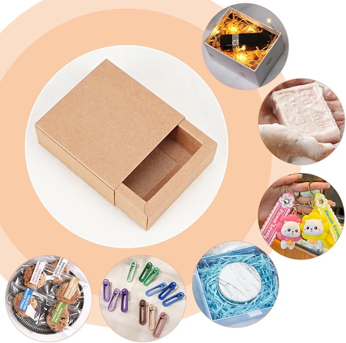 BENECREAT 20 Pack Kraft Paper Drawer Box Festival Gift Wrapping Boxes Soap Jewelry Candy Weeding Party Favors Gift Packaging Boxes - Brown (3.26x3.26x1.3)