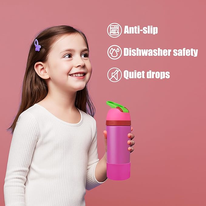 Mity rain 2PCS Protective Boot Compatible with Owala Kids Water Bottle 16 oz &14 oz, Silicone Boot Accessories for Owala Kids FreeSip 16oz & Flip 14oz (Rose Red)