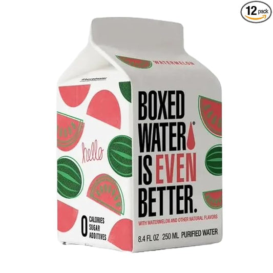 Mini Watermelon Boxed Water 8.5 oz. (24 Pack) – Better Than Premium Plastic, Plant-Based Cartons, BPA-Free, Refillable, Lunchbox Ready