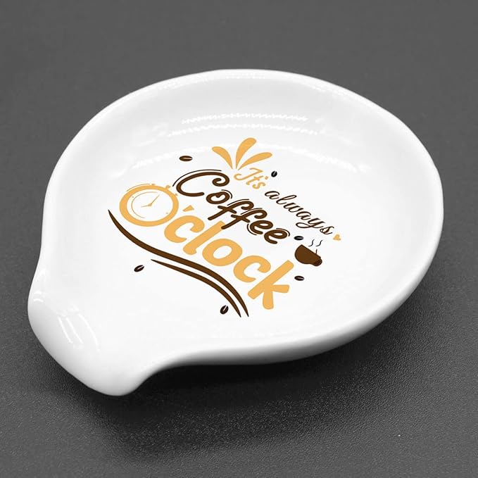 Funny Coffee Quote It's Always Coffee O'clock Ceramic Coffee Spoon Holder-Coffee Spoon Rest -Coffee Station Decor Coffee Bar Accessories-Coffee Lovers Gifts for Women and Men
