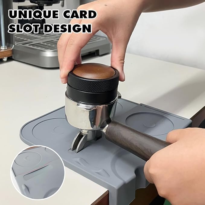 Espresso Tamping Mat - Espresso Tamping Station Food Grade Silicone Coffee Tamper Mat Espresso Accessory for Baristas Home Kitchen Bar Coffee Shop 7.2In x 6.7In (Gray)