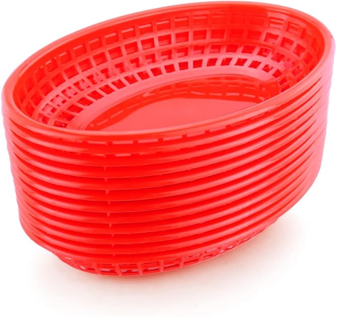 New Star Foodservice 44171 Fast Food Baskets, 9 1/4-Inch x 6-Inch Oval, Set of 36, Red