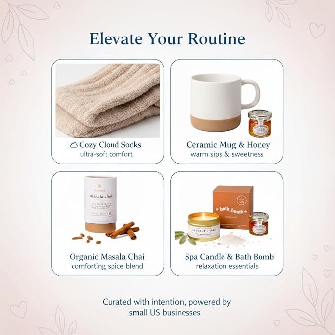 Unboxme Tea Gift Box Care Package - Get Well Soon Gifts for Women with Socks, Mug, Chai Tea & Honey - Sympathy, Thinking of You, After Surgery