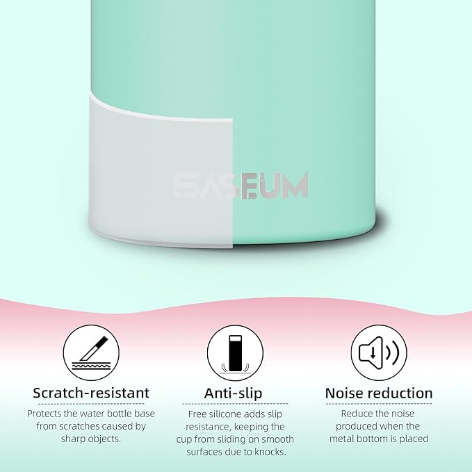 SASEUM Insulated Stainless Steel Water Bottles 32oz with Spout Lids Metal Vacuum Thermal Large Water Jug Leak-proof Reusable Flask for Sports Gym and Travel,Pink-Green