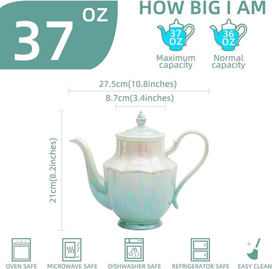 ceramic teapot,Porcelain Tea Pot 37 Oz Teapot with lid for Tea, Milk, Coffee, Flower tea (Green)