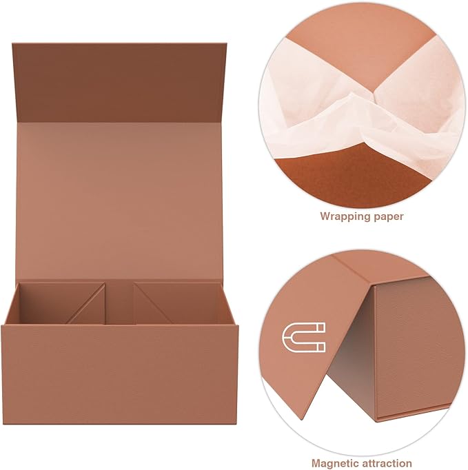 MOYEUPAC Gift Box,9" X 7" X 4" with Lids for Presents Magnetic Closure Gift Packaging Magneti for Halloween, Birthday, Christmas Gift Box Rose Gold with Ribbon