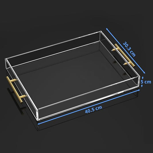 NIUBEE Clear Serving Tray 12x16 Inches -Spill Proof- Acrylic Decorative Tray Organiser for Ottoman Coffee Table Countertop with Round Handles