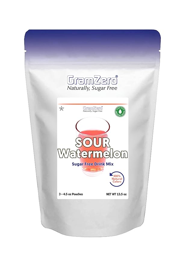 GramZero Sour Watermelon Zero Calorie Sugar Free Drink Mix, Great For Nutrition Club Loaded Tea, Stevia Sweetened