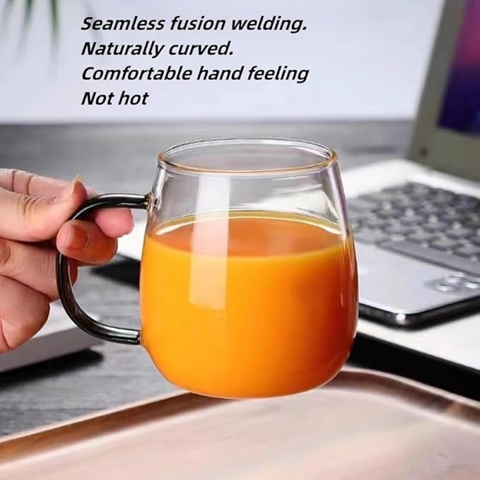 Clear Glass Mug with Handle, Dark Green Handle 16 oz, High Borosilicate Glass Mug for Large Glass Coffee Mugs with Handle, Drinking Mugs with Handle, or as a gift!…