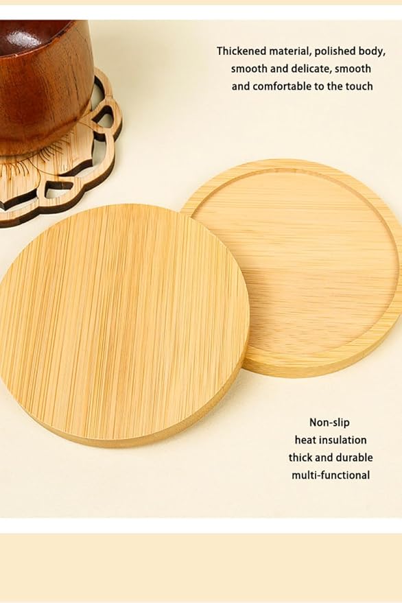 Wood Coasters Set of 4 - Handcrafted Drink Coaster Thick Heat-Resistant for Office, Bar, Farmhouse - Natural Bamboo Drink Unique Cup Coasters for Table Protection (Hexagonal)