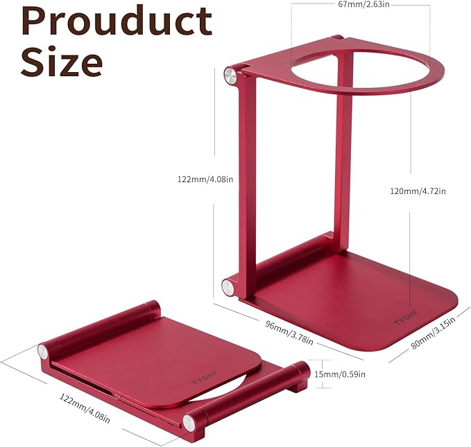 Pour Over Coffee Maker Stand,Foldable Portable Electric Espresso Machine Stand,Holder for Coffee Grinder,Universal Dripper,V60 Dripper,Travel Coffee Maker, Press Round&Red