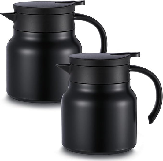 2 Pcs Thermal Coffee Carafe for Keeping Hot/Cold Stainless Steel Small Coffee Creamer Container Double Wall Vacuum Insulated Tea pot Beverage Dispenser for Milk Hot Chocolates(Black,27 oz)