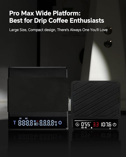 MUVNA Rechargeable Coffee Scale with Timer - Large Digital Pour-Over Scale, 2kg/0.1g Precision for Espresso Weight, Drip, Auto Tare, Brew Ratio, 3 Modes, 1500mAh for Long Standby, Black