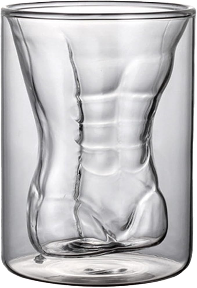 Whiskey Glass,Beer Glasses Cups for Men,Sexy Naked Muscle Man Clear Glass Cups,Double Wall Cool Beer Cup,Body Shaped Wine Glass,for Wine Cocktail Vodka,Home Party Bar Gift
