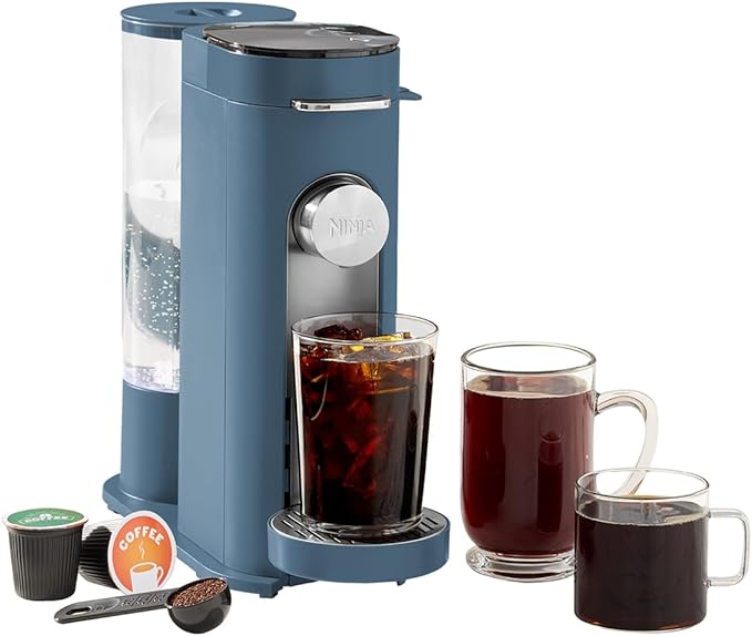 Ninja Pods & Grounds Single-Serve Coffee Maker, K-Cup Pod Compatible, 56-oz. Reservoir, 6-oz. Cup to 24-oz. Travel Mug Brew Sizes, Iced Coffee Maker, Blue, PB041BL
