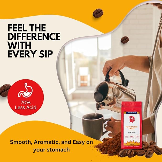 Puroast Low Acid Coffee Ground | Nutcracker Sweet Ground | Medium Roast | High Antioxidants & High pH |No Bitter Aftertaste | Reduced Heartburn & GERD | Suitable for Cold Brew - 2.2 LB