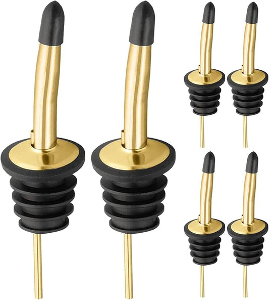 Pafusen 6 Pack Liquor Bottle Pourers, Liquor Pour Spout for Liquor Bottles, Stainless Steel Olive oil Dispenser Spout, Alcohol Pourer Spouts Dust Caps Covers, Gold