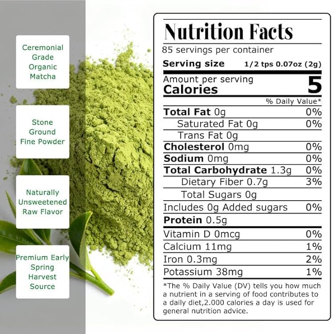 EASTSIGN Organic Matcha Powder (6oz/170g),Unsweetened with Zero Sugar, Ceremonial Grade, Early Spring Leaf Harvest, Fine Stone Ground – Vegan, All Purpose, Great for Matcha Latte
