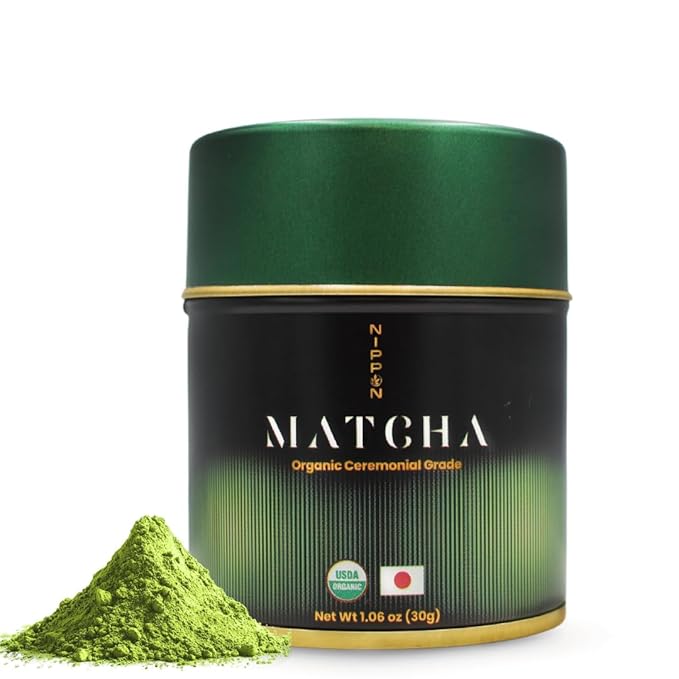 Nippon Matcha – Organic Premium Ceremonial Grade Japanese Matcha Green Tea Powder – First Harvest from Uji, Kyoto – USDA Certified, Stone-Ground, Smooth & Vibrant (30g/1.06oz)