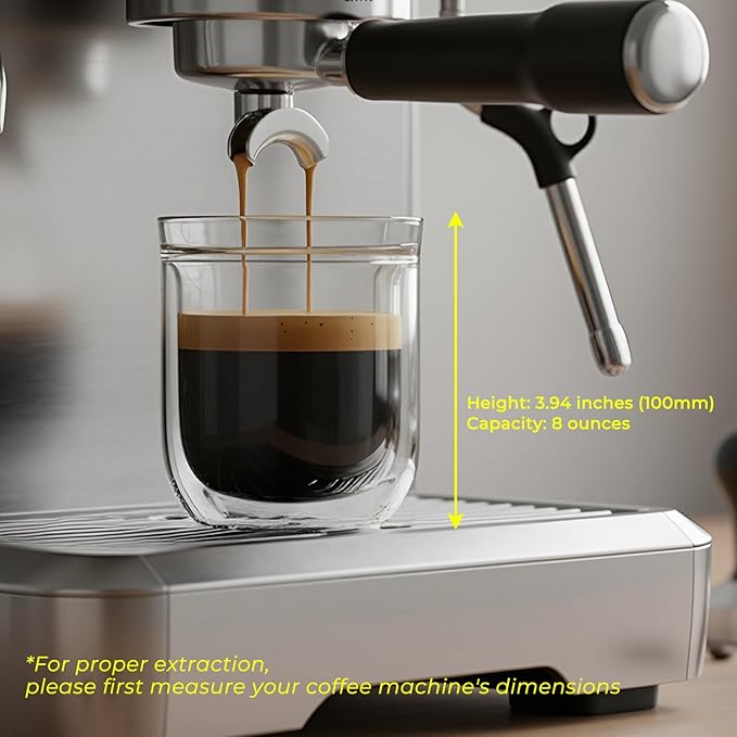 Aquach Double Wall Glass Espresso Coffee Cup 8 oz. 2pcs, Clear Drinking Glasses Insulated, Single Wall Mouth/Double Wall Body