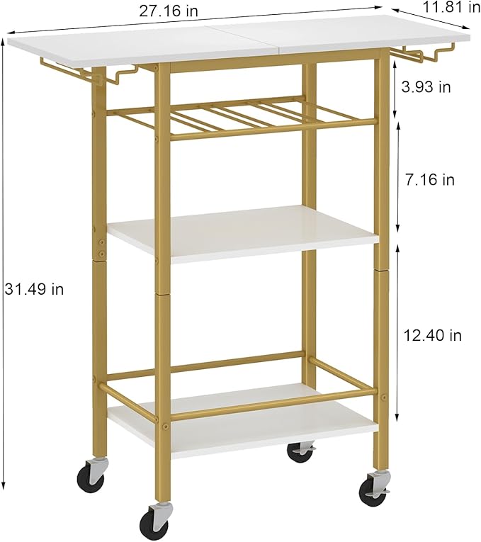 LAATOOREE Bar Cart, Home Bar Serving Cart, 4 Tier Mobile Drink Beverage Cart, Rolling Kitchen Shelf with Wine and Glass Holder, for Dinning Room, Living Room, Kitchen