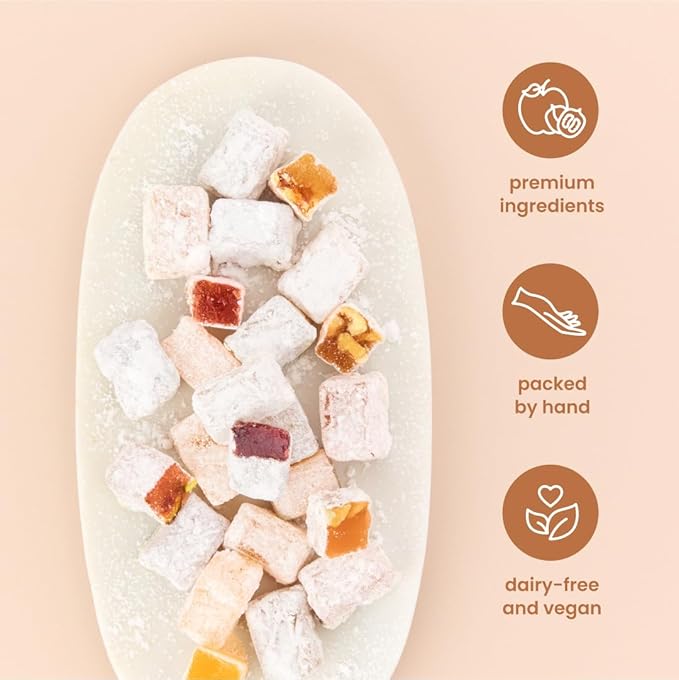 Liberty Orchards, Berry Delights - Assorted Vegan Berry Snack, Gluten Free, Lokum Nuts Strawberry, Blueberry Walnut Turkish Delight Candy Gift Box 10 Oz