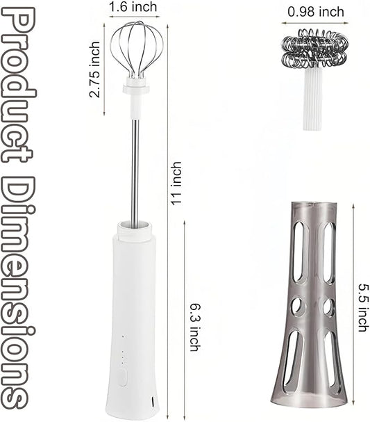 Rechargeable Milk Frother Hanheld, Dual Spring Whisk Electric Coffee Frother, Portable Hand Frother Wand Drink Mixer for Matcha Lattes Cappuccino, Kitchen Gifts, White