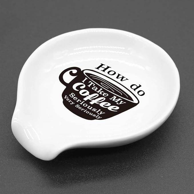 Funny Coffee Quote Ceramic Coffee Spoon Holder-Coffee Spoon Rest -Coffee Station Decor Coffee Bar Accessories-Coffee Lovers Gift for Women and Men (How Do I Take My Coffee Seriously)