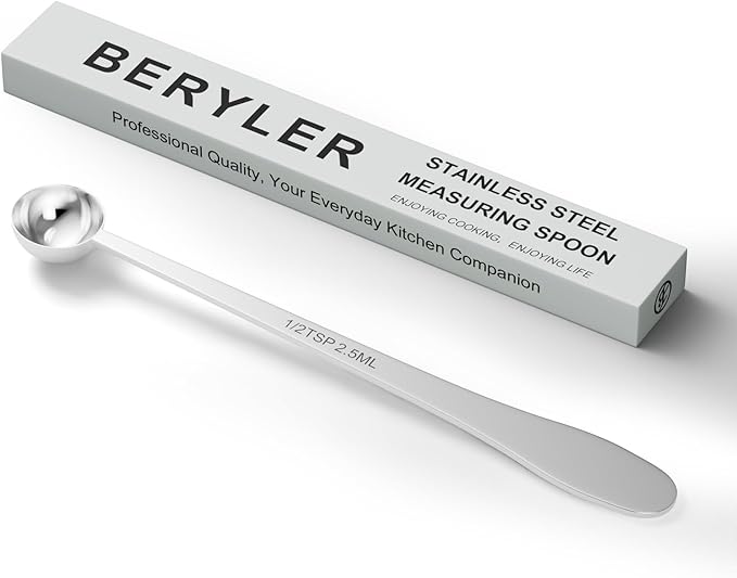 BERYLER 1PCS 1/2 Teaspoon(1/2tsp, 1/6tbsp, 2.5 ml) Single Measuring Spoon, Extra-long Handle Individual Measure Scoop, Stainless Steel Spoons Only