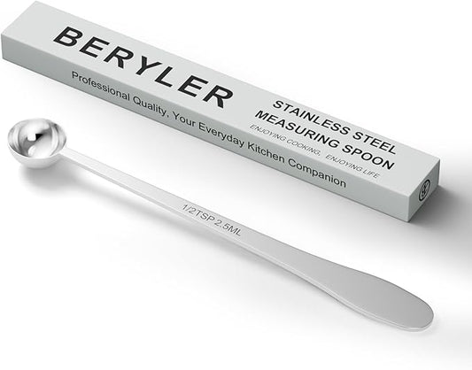 BERYLER 1PCS 1/2 Teaspoon(1/2tsp, 1/6tbsp, 2.5 ml) Single Measuring Spoon, Extra-long Handle Individual Measure Scoop, Stainless Steel Spoons Only