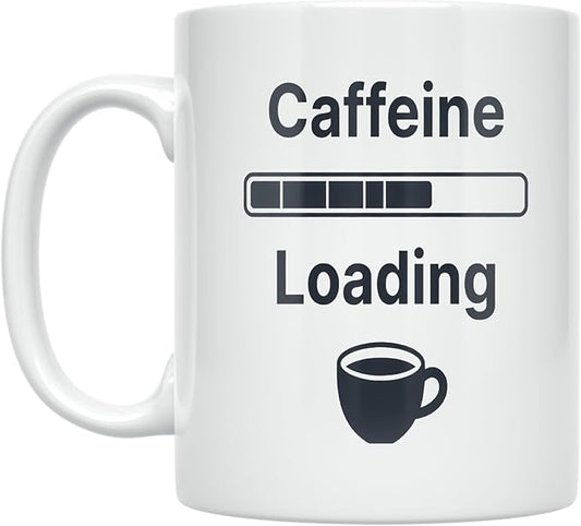 Caffeine Loading Progress Bar - Coffee Lover - 11 oz White Ceramic Coffee Mug - Minimalist Design