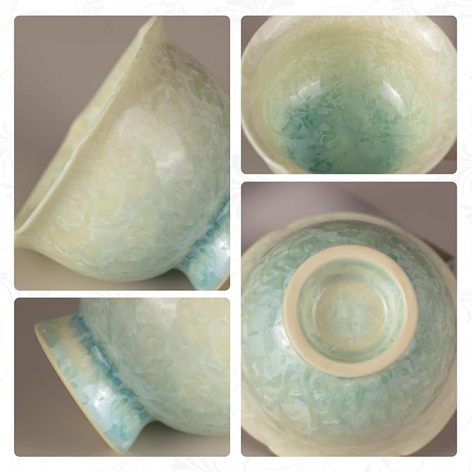 KAMMAK Ceramic Tea & Coffee Cups Set of 2 - Vintage Crystalline Glaze Espresso Mugs, 2.8oz Hand Painted for Afternoon Tea or Coffee, Birthday Gift for Women Men, Yellow-Green Gradient