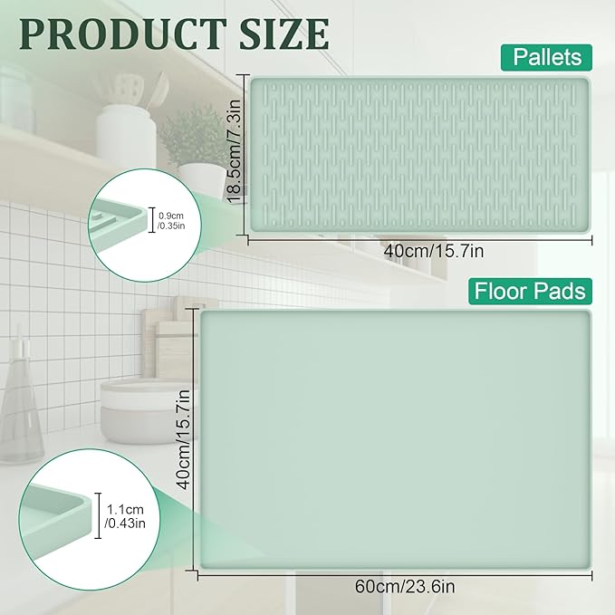Silicone Coffee Mat Set - Includes Removable Drying Pad, Raised Edges for Non-Leak and Non-Slip, Suitable for Kitchen Coffee Machines and Countertop Protection, Bar Decor Pad (Green, 24" x 16")