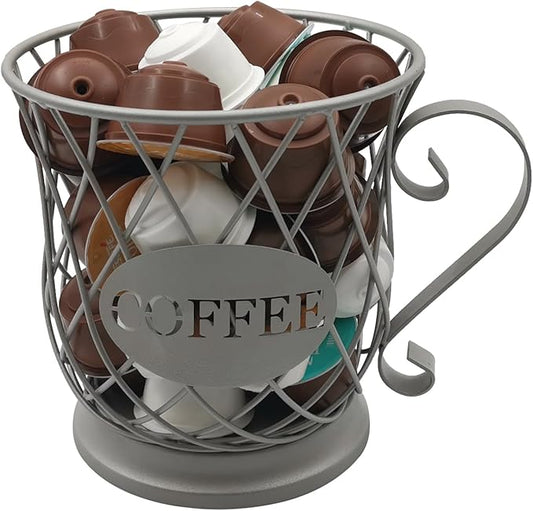 Coffee Pod Storage Basket, Capsule Holder for 35 K Cup Organizer, Bar Countertop Decor - Silver