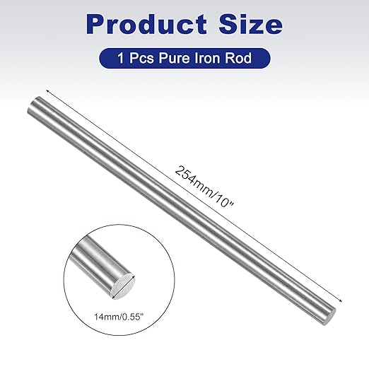 PATIKIL Pure Iron Bar, 0.55" Diameter 10" Length Iron String Rod Steel Stick DIY Craft Supplies for Crafting Science Lab Testing