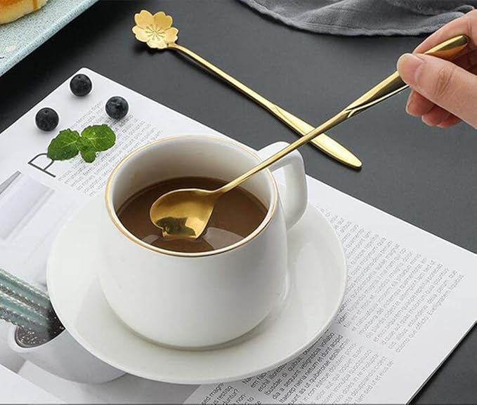 dealcase 4 Pcs Flower Spoon Coffee Teaspoon Set, Drink Stirring Spoon for Tea, Cake, Sugar, Dessert, Ice Cream, Cocktail Stirring, Coffee (Gold)
