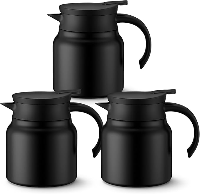 3 Pcs Thermal Coffee Carafe for Keeping Hot/Cold Stainless Steel Small Coffee Creamer Container Double Wall Vacuum Insulated Tea pot Beverage Dispenser for Milk Hot Chocolates(Black, 27 oz)