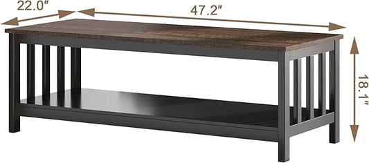 ChooChoo Mission Coffee Table, Wood Living Room Table with Shelf, 47 inch, Espresso