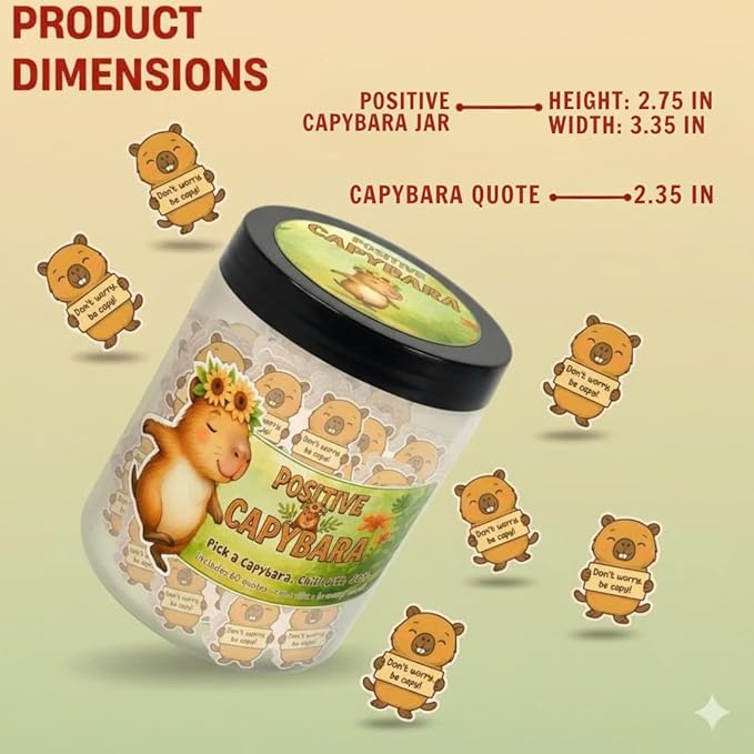 Positive Capybara Jar with 60 Affirmation Cards, Emotional Support Gift, Funny Mental Health, Capybara Birthday Gift, Inspirational for Teen Boys and Women, Cute Funny Office Decor