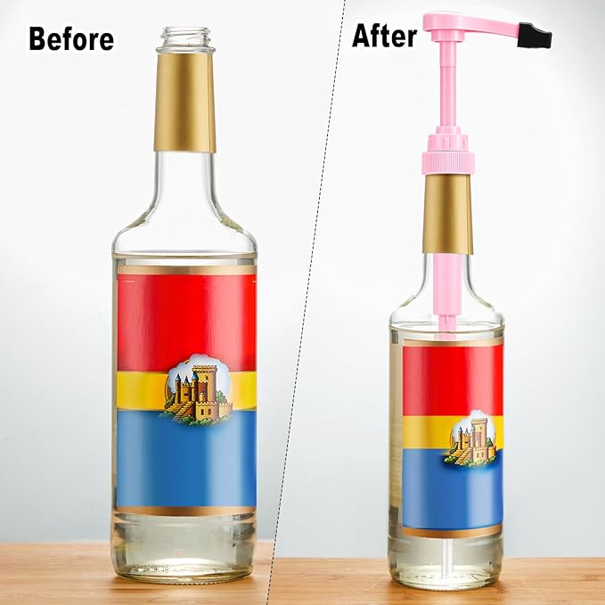 Patelai 5 Pcs Pink Syrup Pump with Tip Cover Bottle for No Spill Flavored Skinny Blueberry Coffee Syrup Pump Dispenser Fits 750ml Bottles for Vanilla Caramel Chocolate Coconut Sauce