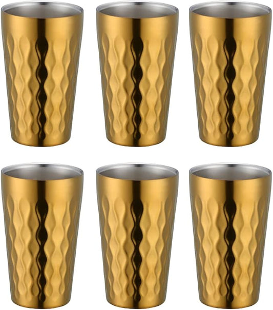10oz Stainless Steel Cup Set, 6Pcs Double Wall Metal Cup，Vacuum Stackable Insulated Portable Drinking Tumblers Unbreakable Glasses，for Home Outdoor Restaurant(Gold)