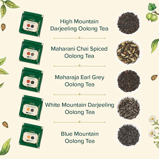 VAHDAM Assorted Oolong Tea Sampler Gift Set (5 Flavors) – Gluten-Free, Non-GMO | 5 Unblended Loose Leaf Teas | Tea Variety Pack | Valentines Day Gifts for Him & Her