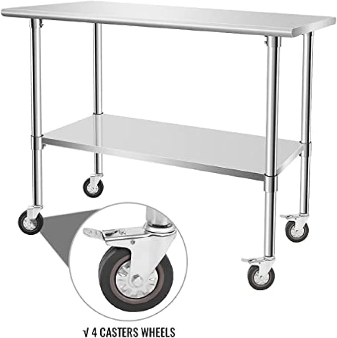 Stainless Steel Table - Metal Table Cart - Commercial Workbench with Caster Wheel - NSF Certified - for Restaurant, Warehouse, Home, Kitchen, Garage,36''x18''