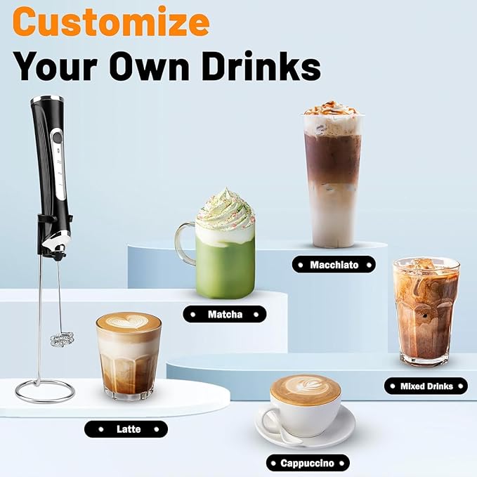 Milk Frother Rechargeable,Handheld Milk Frother, 3 Heads Rechargeable Mini Drink Mixer Stirrers, 3 Speed Adjustable Coffee Frother Wand, Drinks mixer electric handheld milk frothe